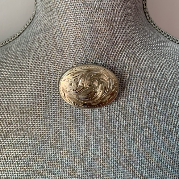 1950s Vintage Bond Boyd Sterling Oval Floral Hand Etched Brooch Pin - Picture 2 of 6